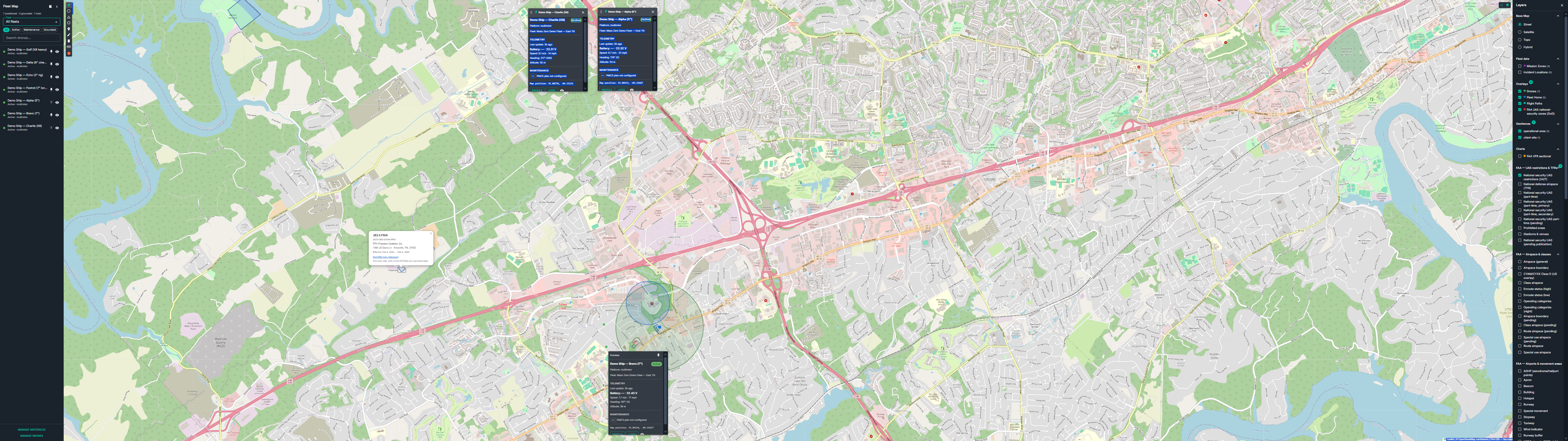 Fullscreen fleet map with dense operational detail